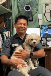 a mechanic and his dog