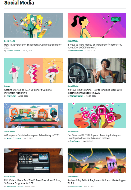Screengrab of Shopify blog posts supporting social media sales
