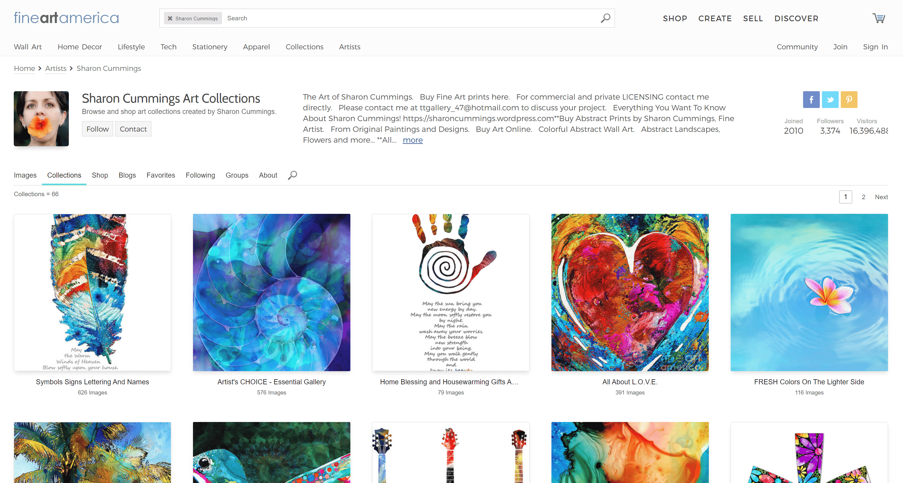 Fine Art America artist profile page