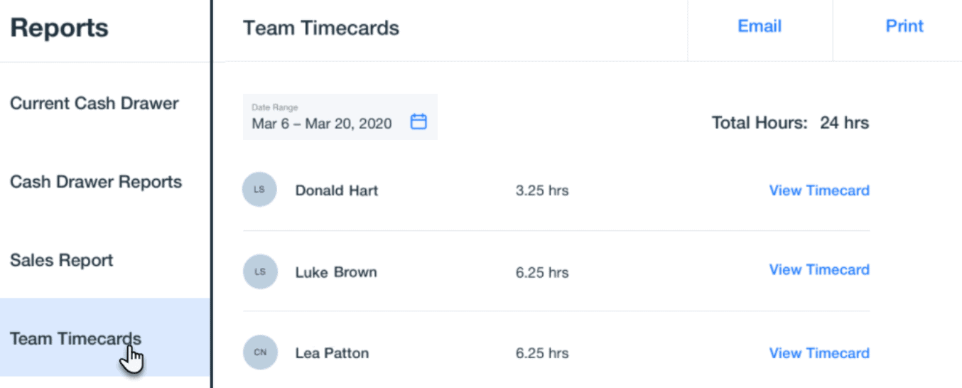 wix pos employee timecards