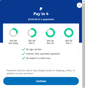 Pay In 4 interest free payment breakdown.