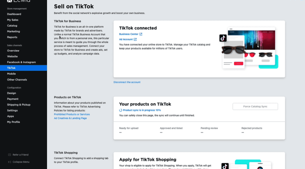 Ecwid TikTok sales product sync