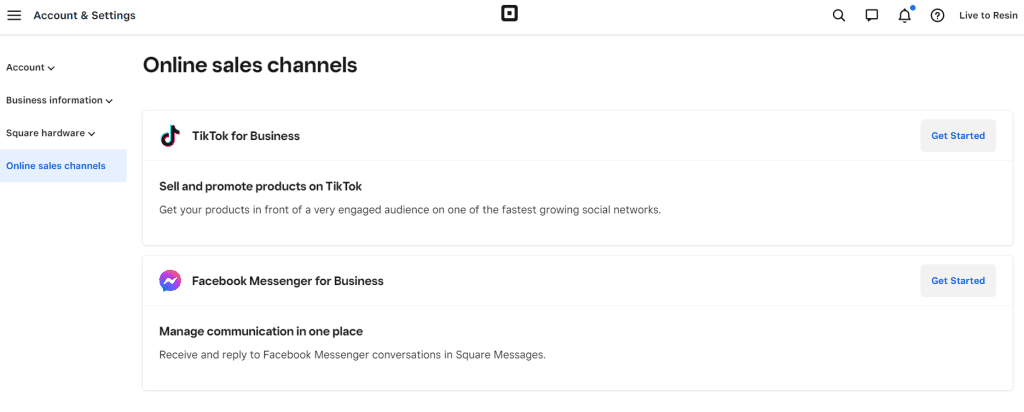 Square Online TikTok sales channel