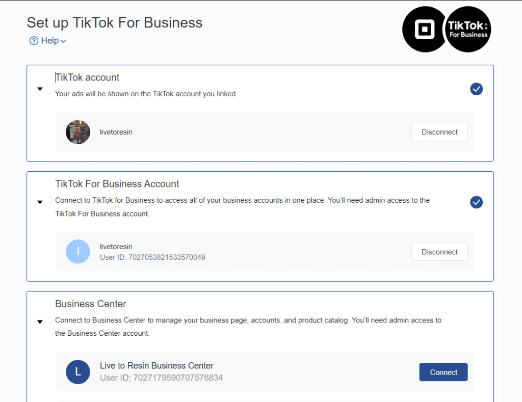Connect Square to TikTok for Business account