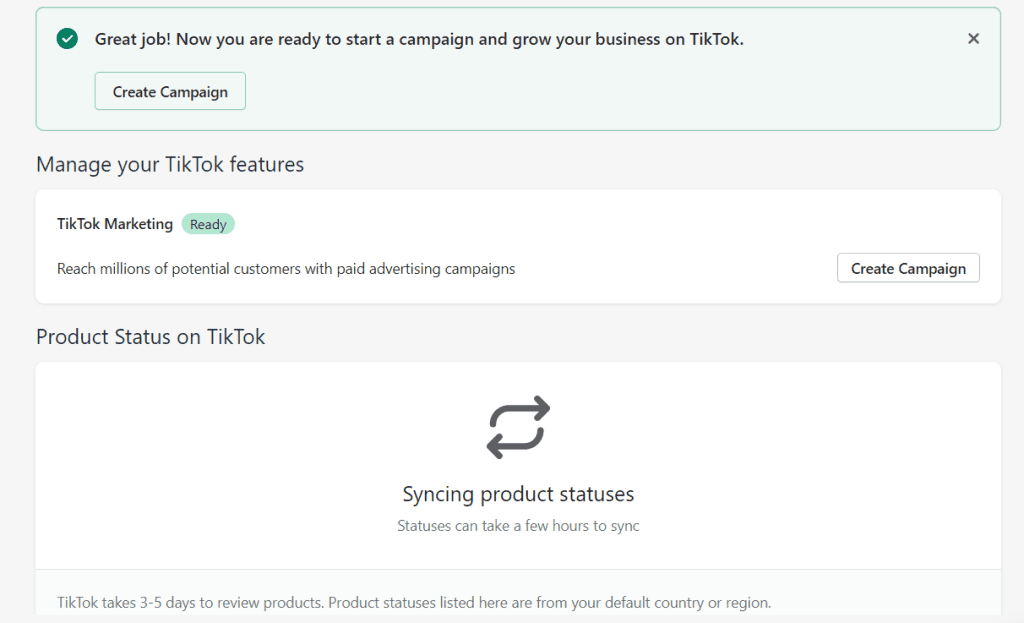 Selling on TikTok syncing Shopify products