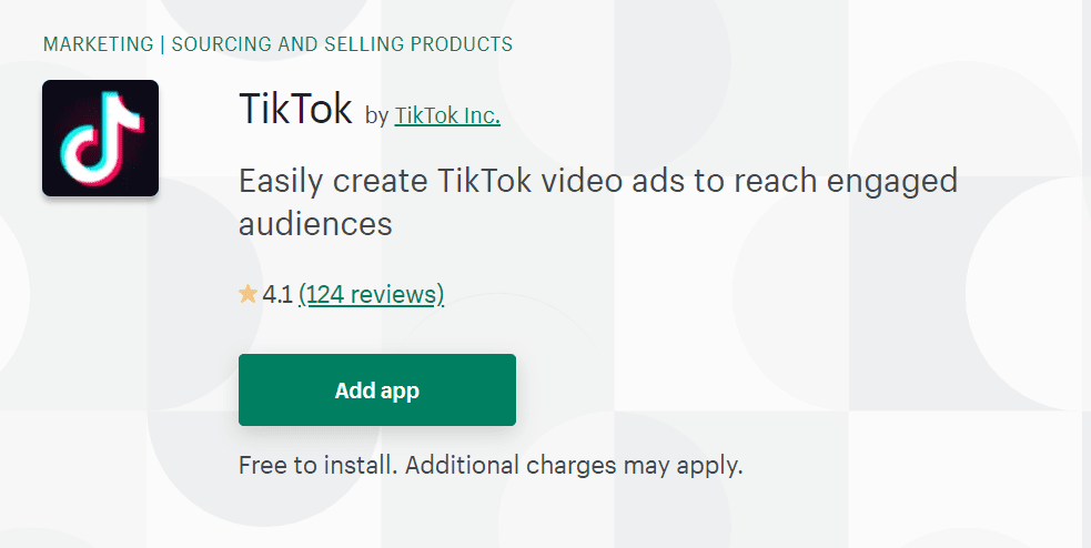 TikTok app on Shopify app store.