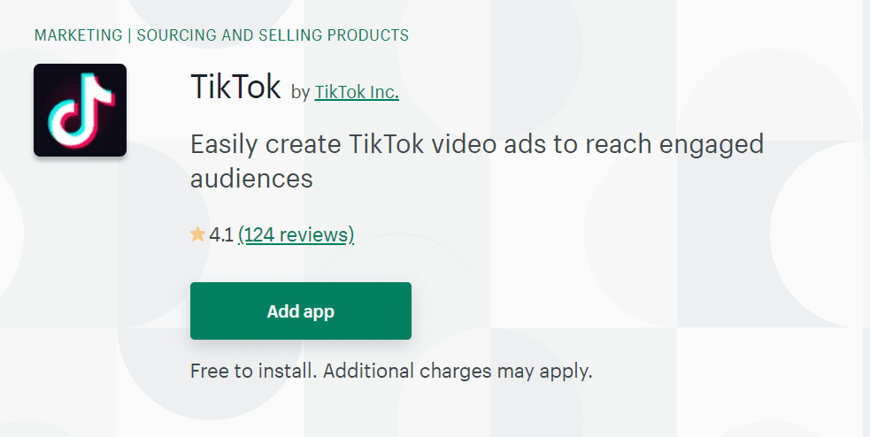 TikTok app installation page on Shopify app store.