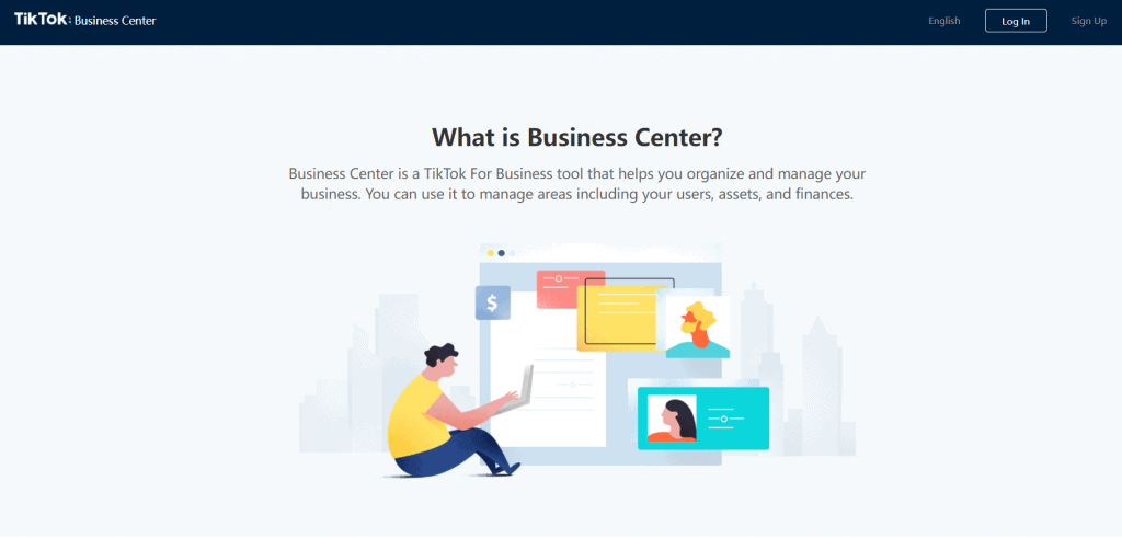 TikTok Business Center login page in web browser.