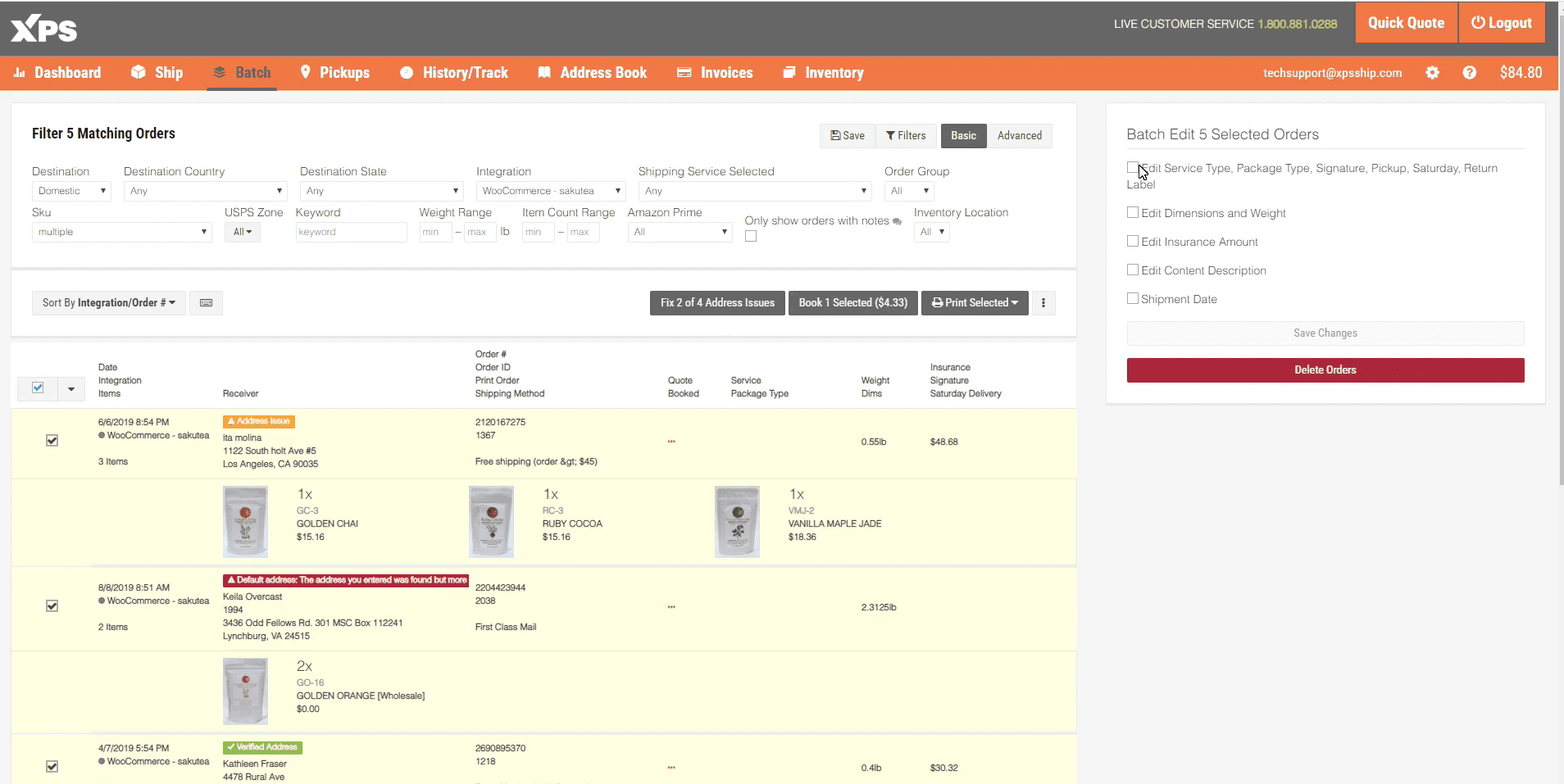 Screengrab of XPS Ship batch label printing functions