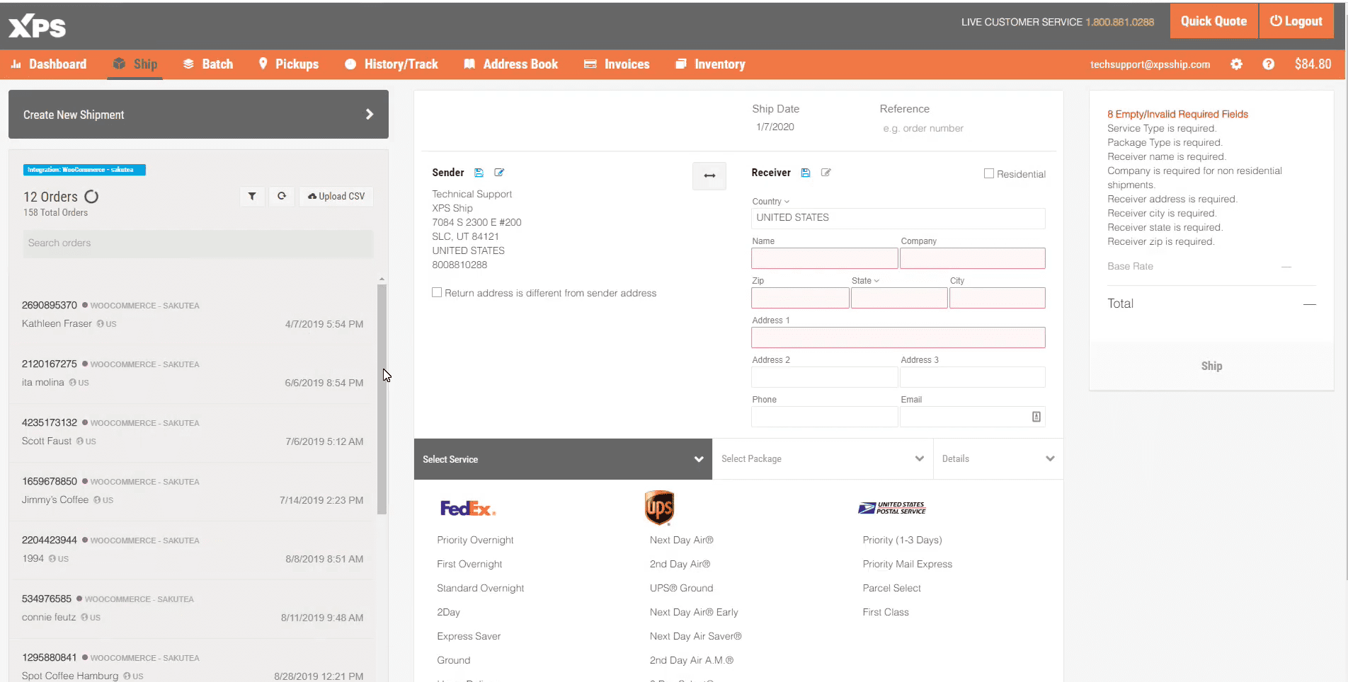Screengrab of XPS Ship dashboard