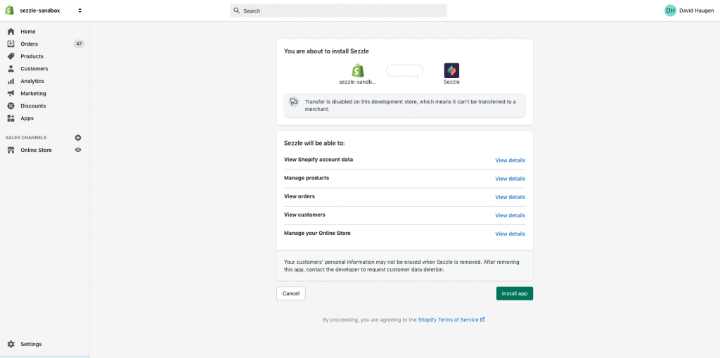 Find Sezzle app on Shopify app store.