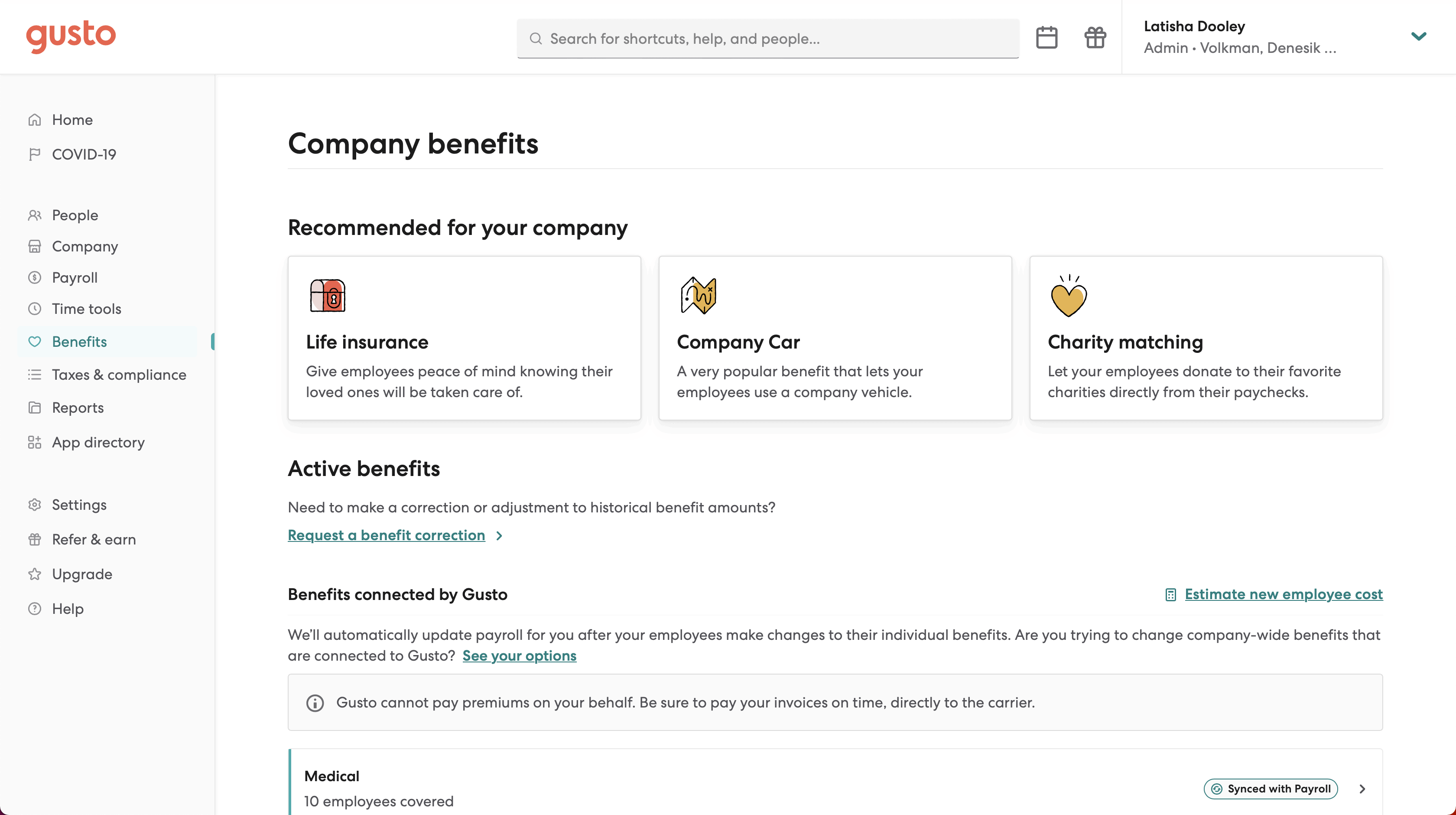 gusto payroll benefits administration