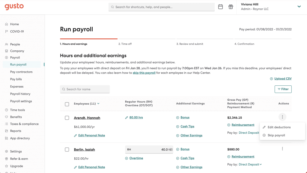 run payroll in gusto