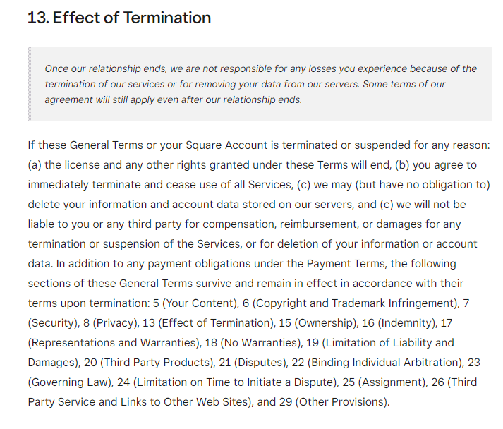 Deactivate Your Square Account - Square Terms of Service