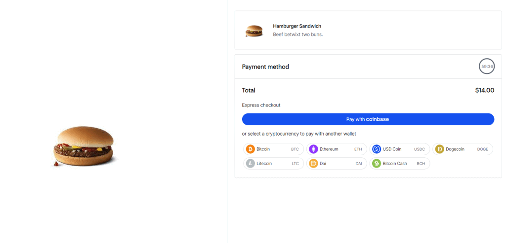 Coinbase Commerce - selecting crypto payment method