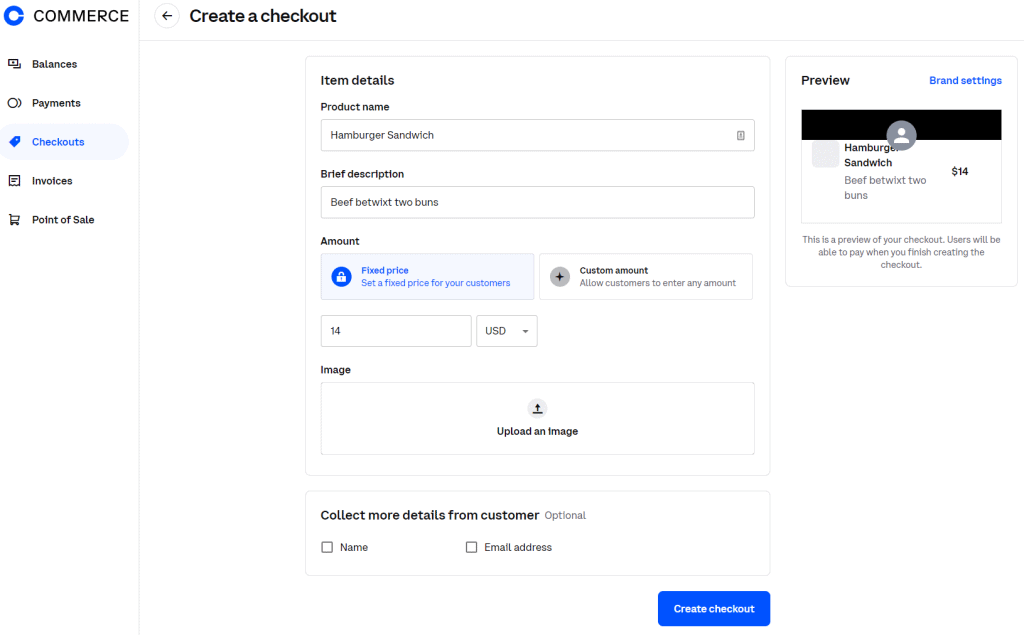 Coinbase Commerce - Custom checkout