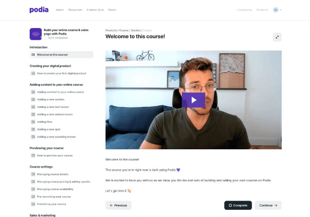 Podia subscriptions