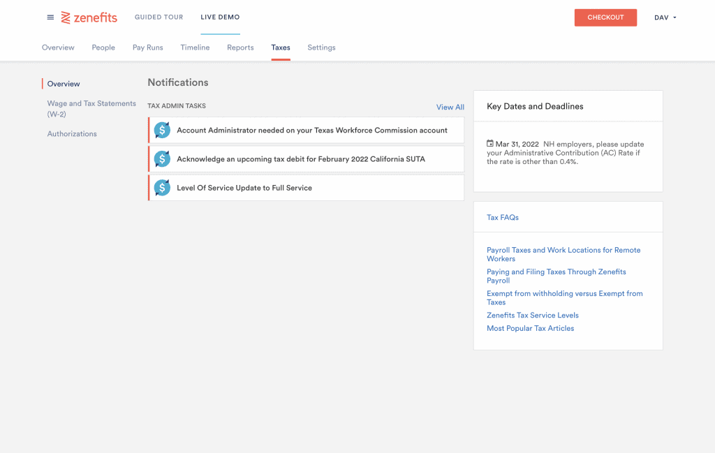 zenefits payroll tax support