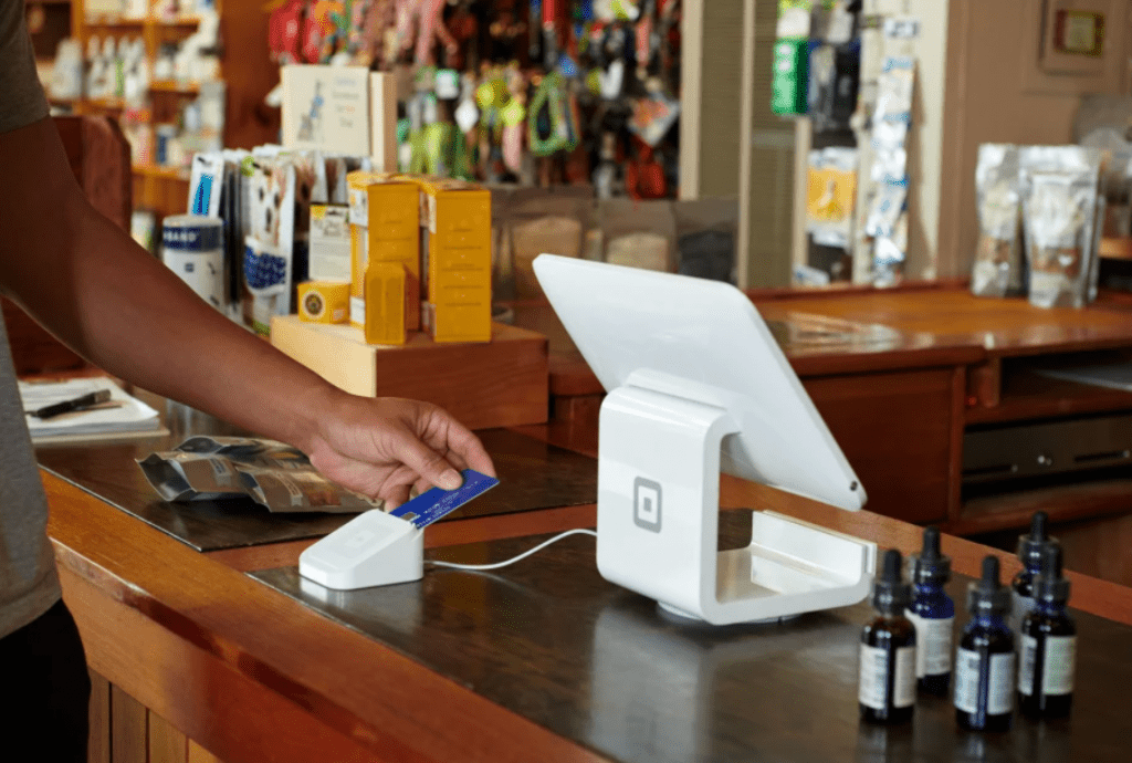 Square in-person card reader at CBD shop.