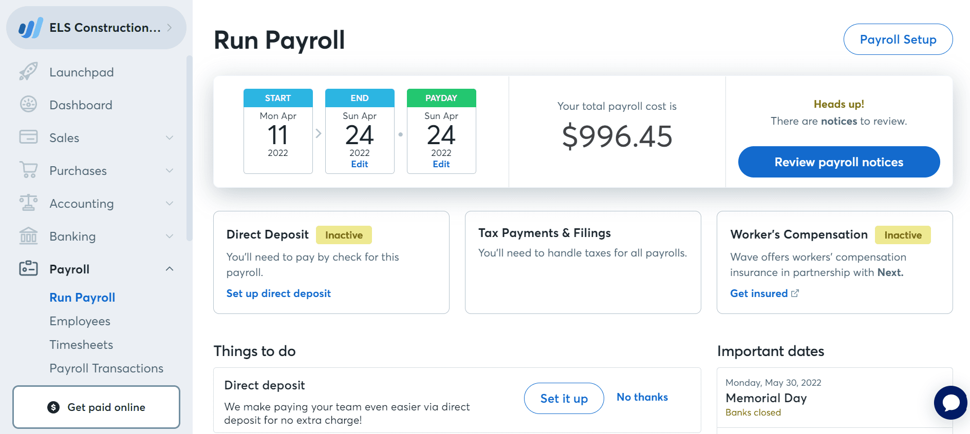 payroll by wave dashboard