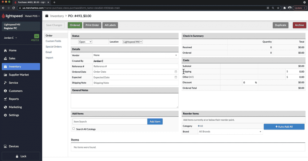 Lightspeed POS inventory management