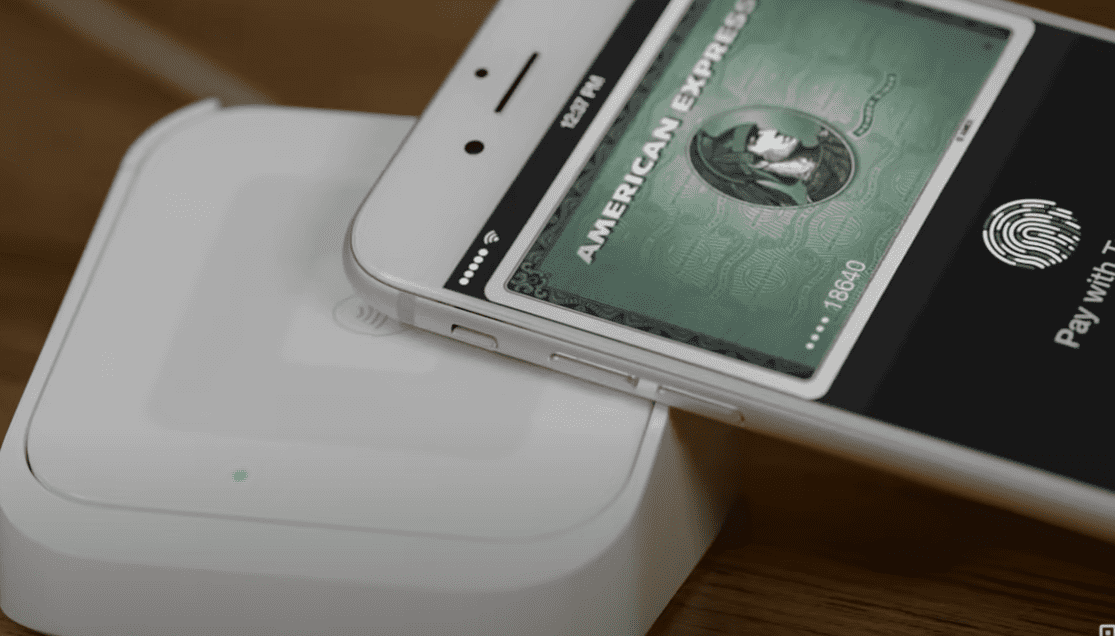 Square chip and tap card reader for contactless payment.