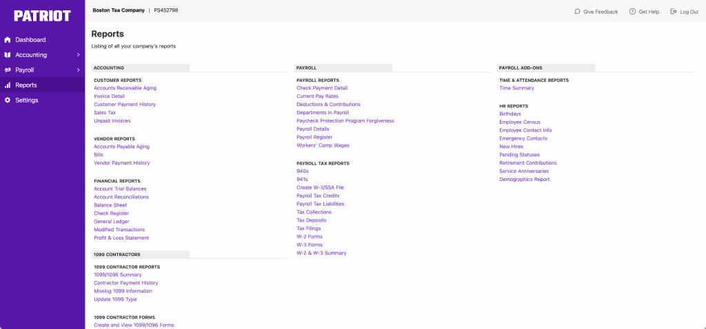 patriot payroll reports