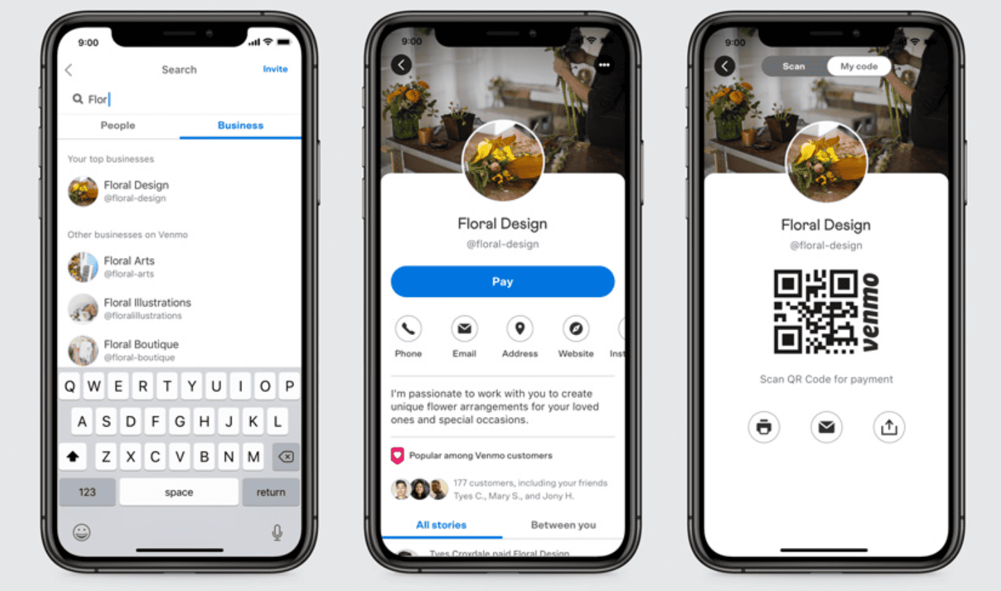 Payment via Venmo app and QR code on mobile phone