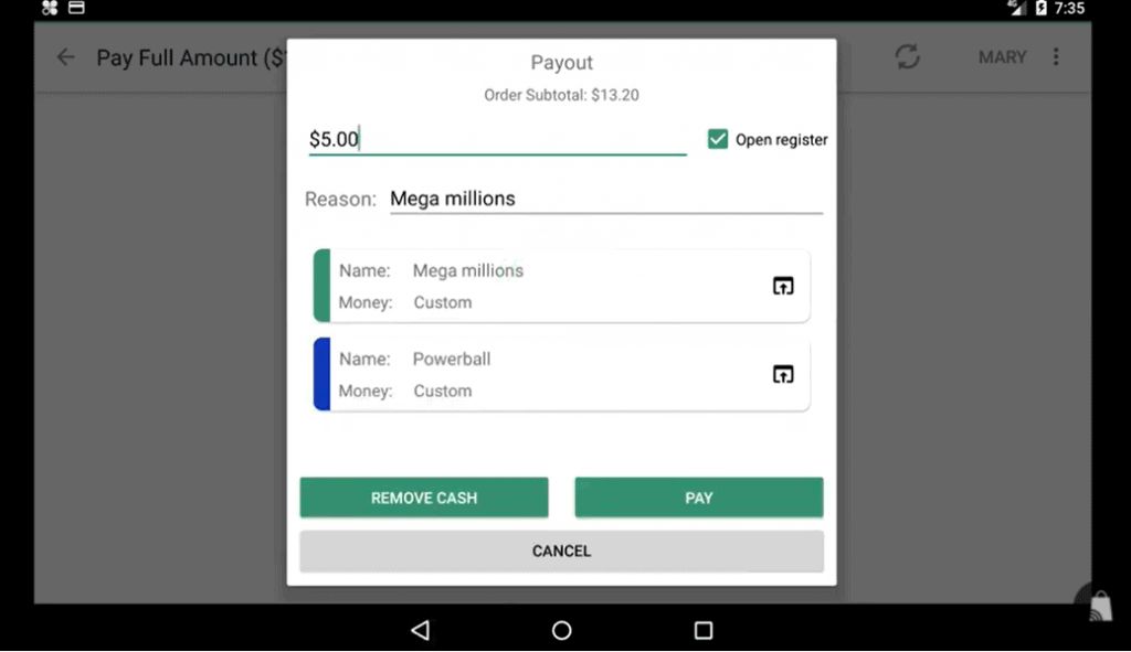 Clover POS lottery sales payout