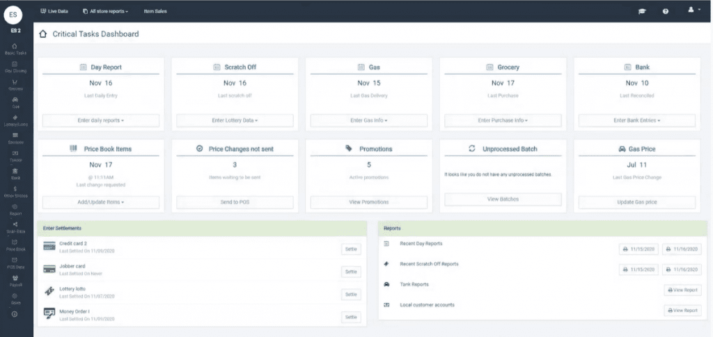 CStore Essentials c-store POS system dashboard.