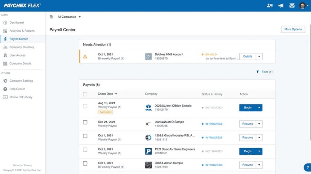 paychex flex dashboard