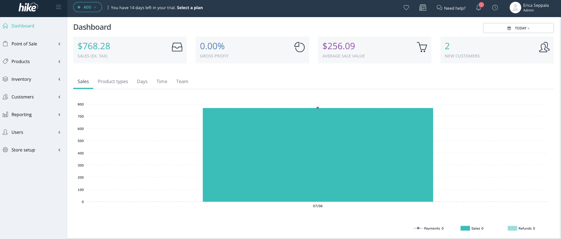 Hike POS dashboard on Mac