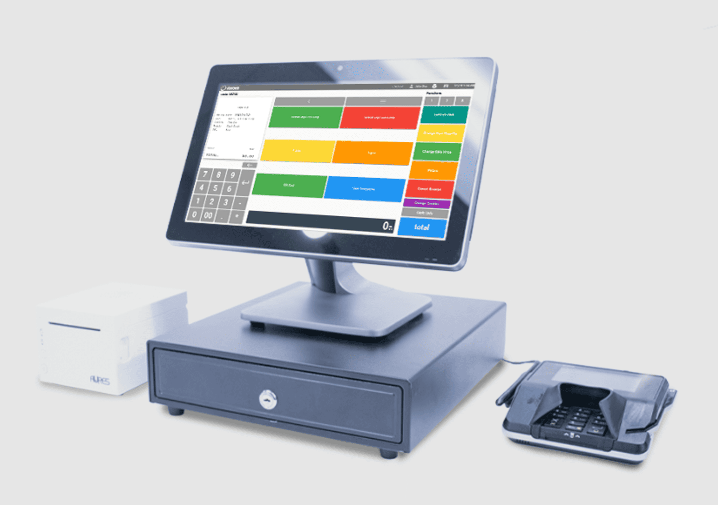 KORONA POS terminal, cash drawer, credit card terminal, and receipt printer