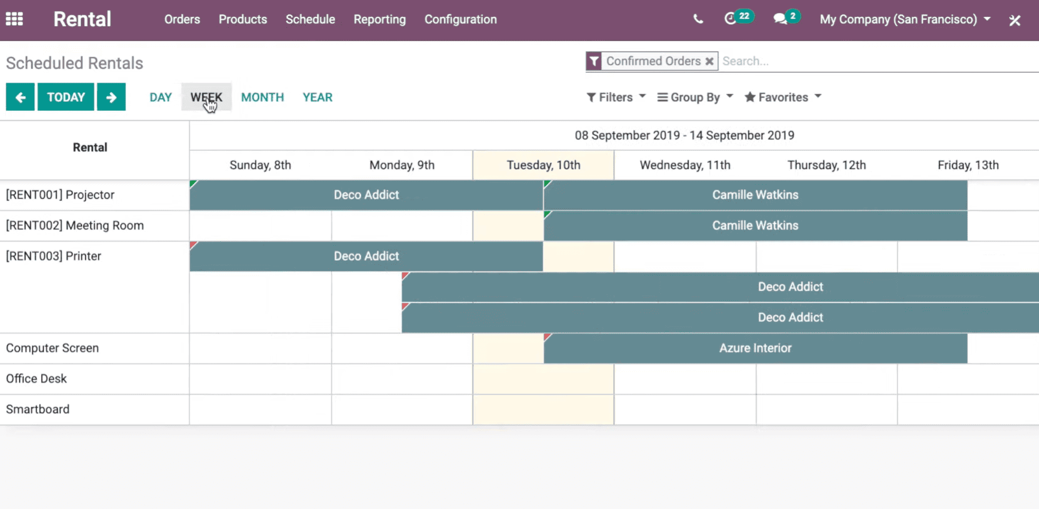 Odoo Rental management app item rental calendar