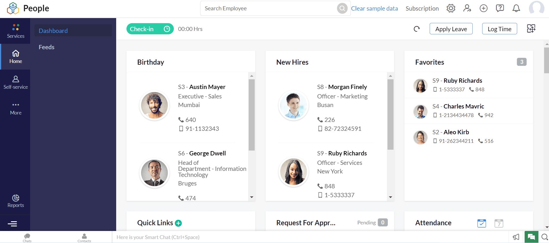 zoho people employee management software dashboard