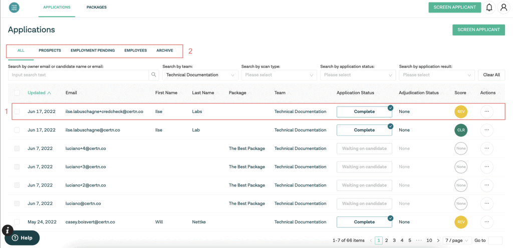 Certn background check software application page