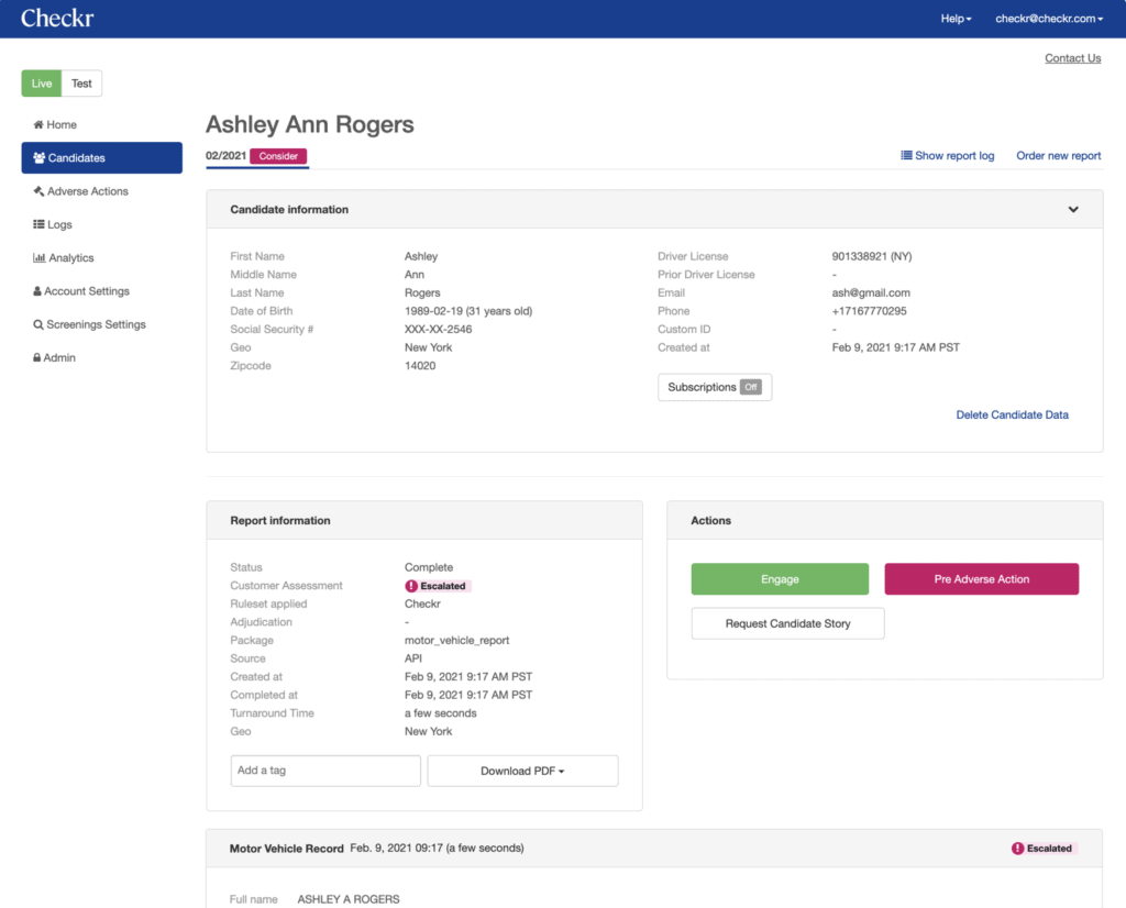 Checkr background check software dashboard