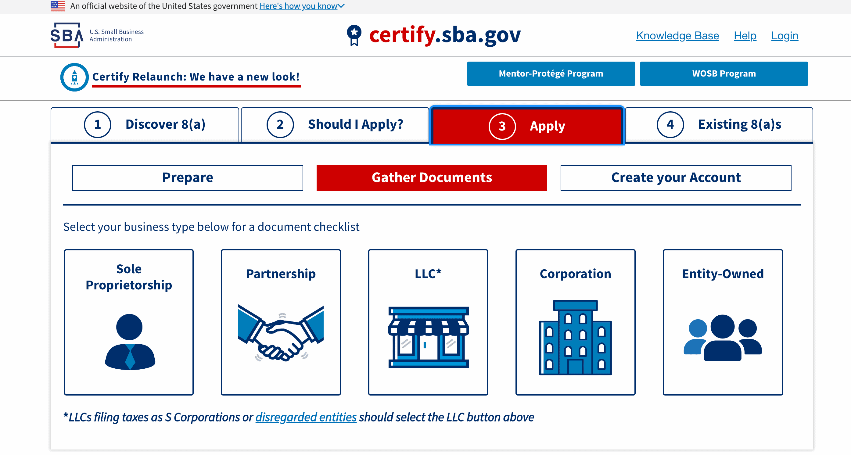 SBA Certify website screenshot