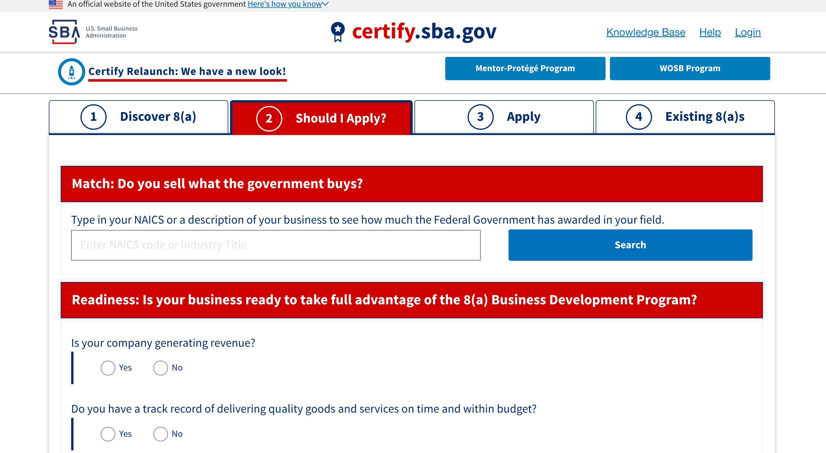 SBA Certify Should I Apply? Tool