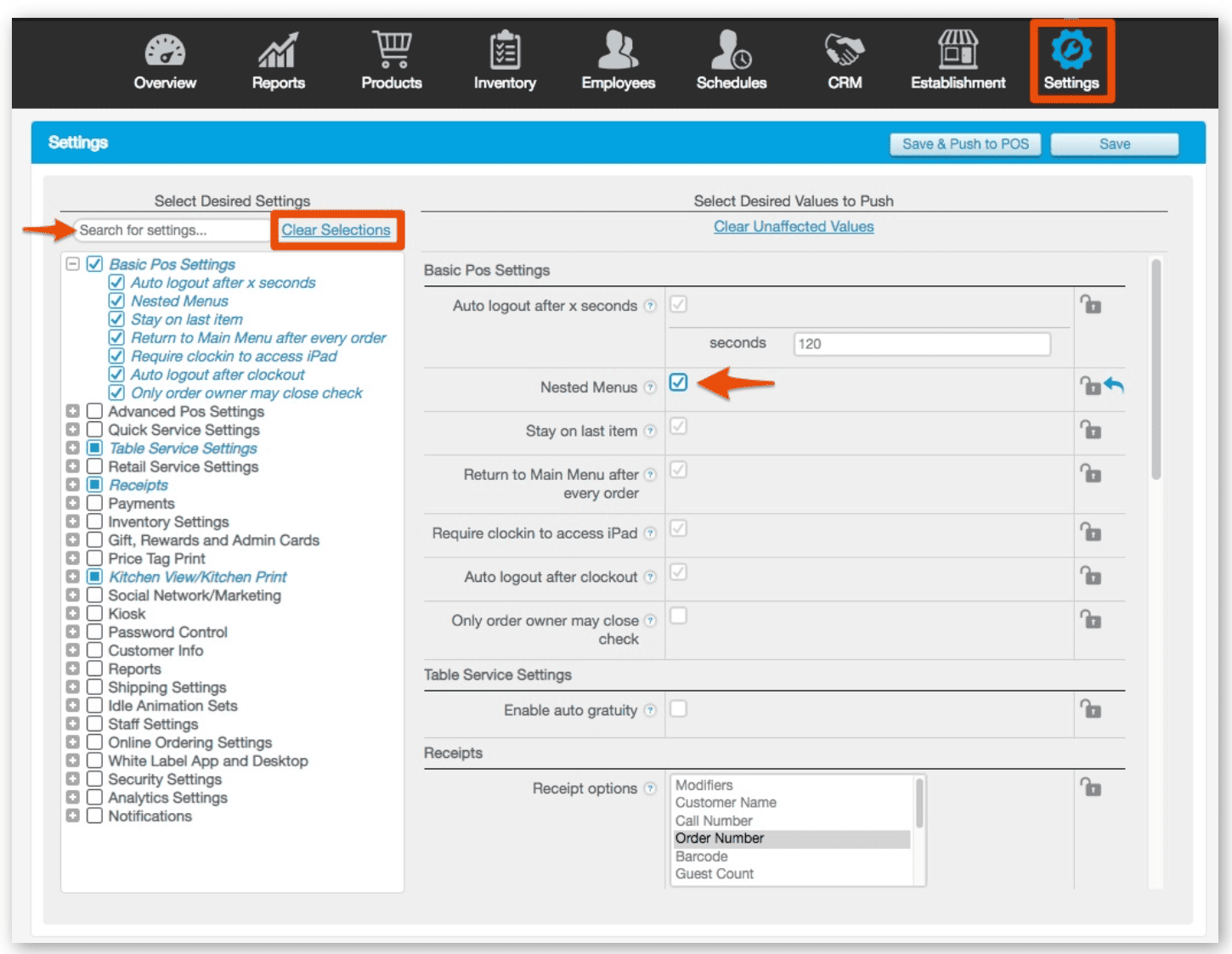 Revel POS system multi-establishment hierarchy settings