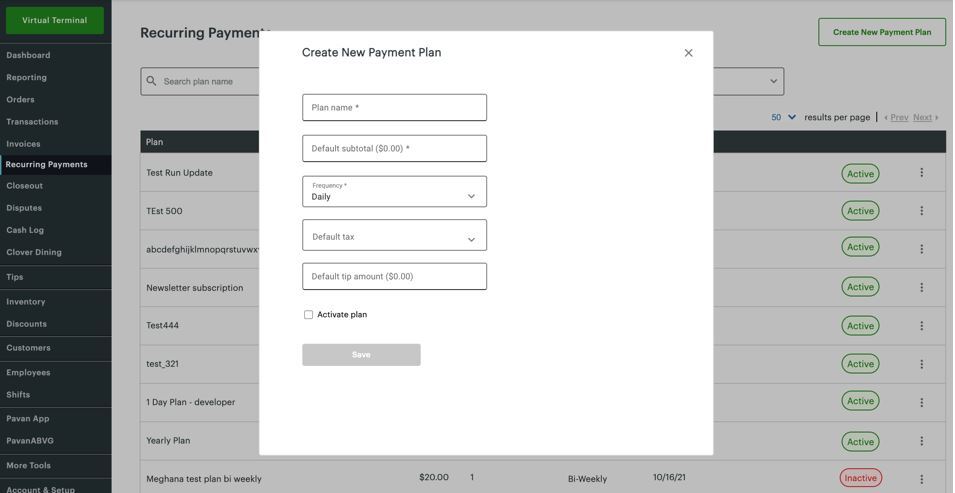 Clover recurring payments