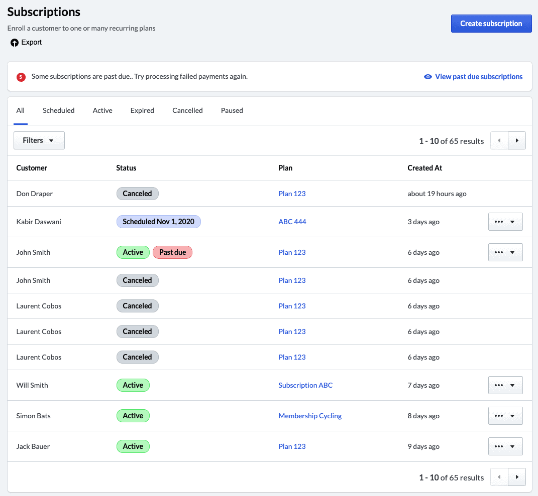 Lightspeed subscription management screen