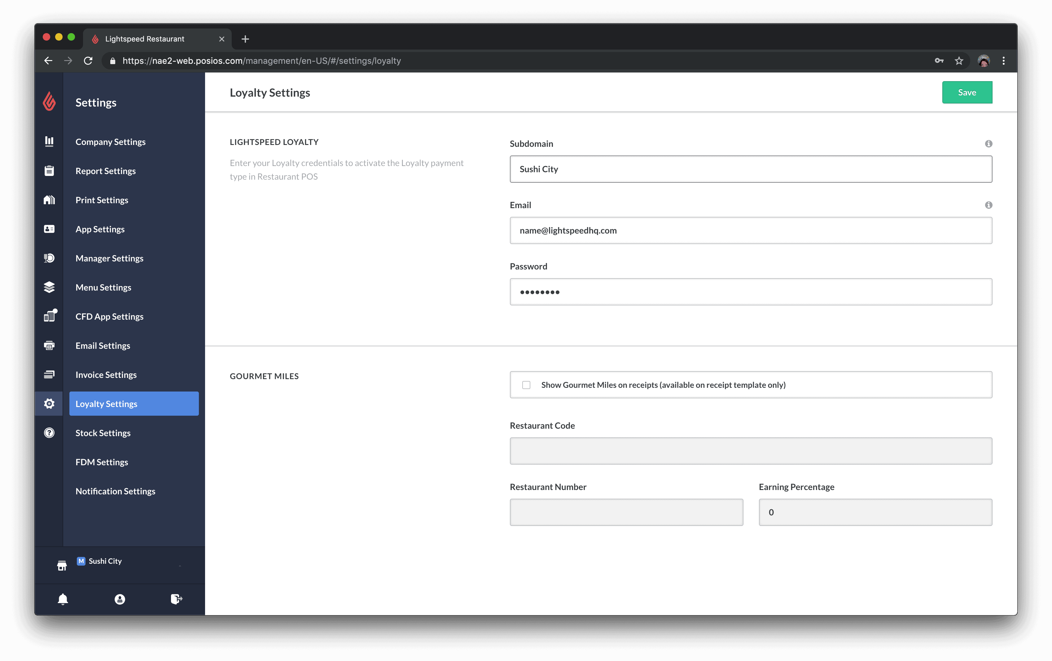 lightspeed loyalty settings