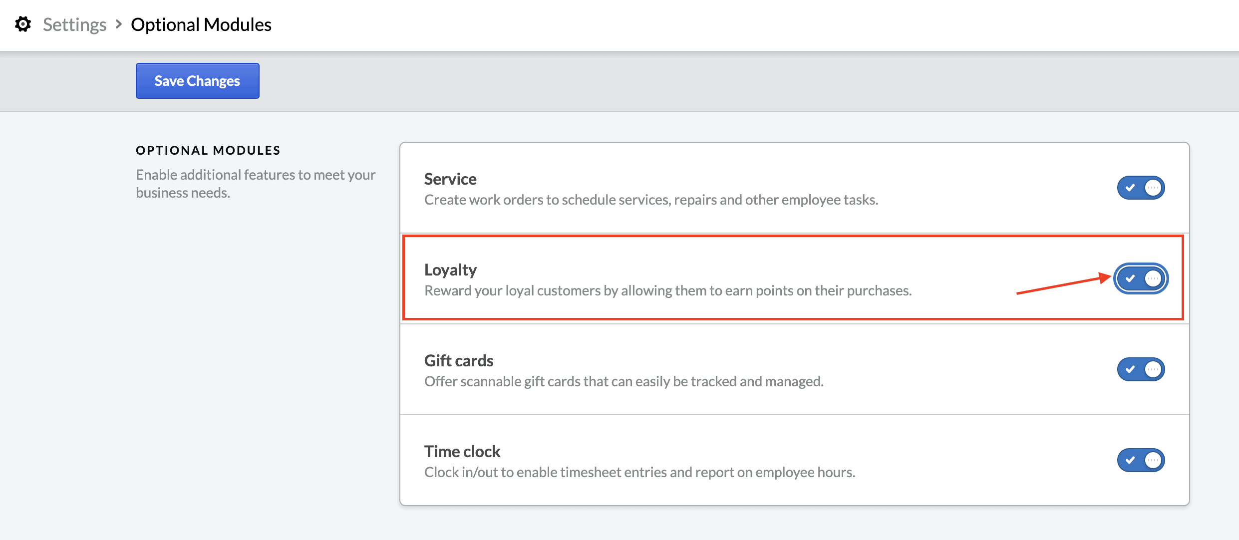 lightspeed loyalty toggle