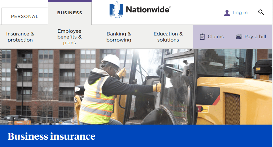 Screengrab of Nationwide Insurance small business landing page