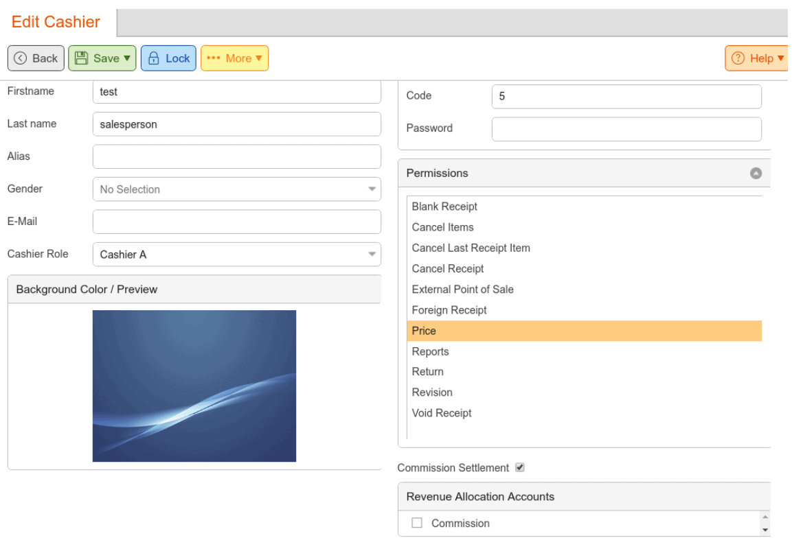 KORONA POS edit casher permissions on admin dashboard