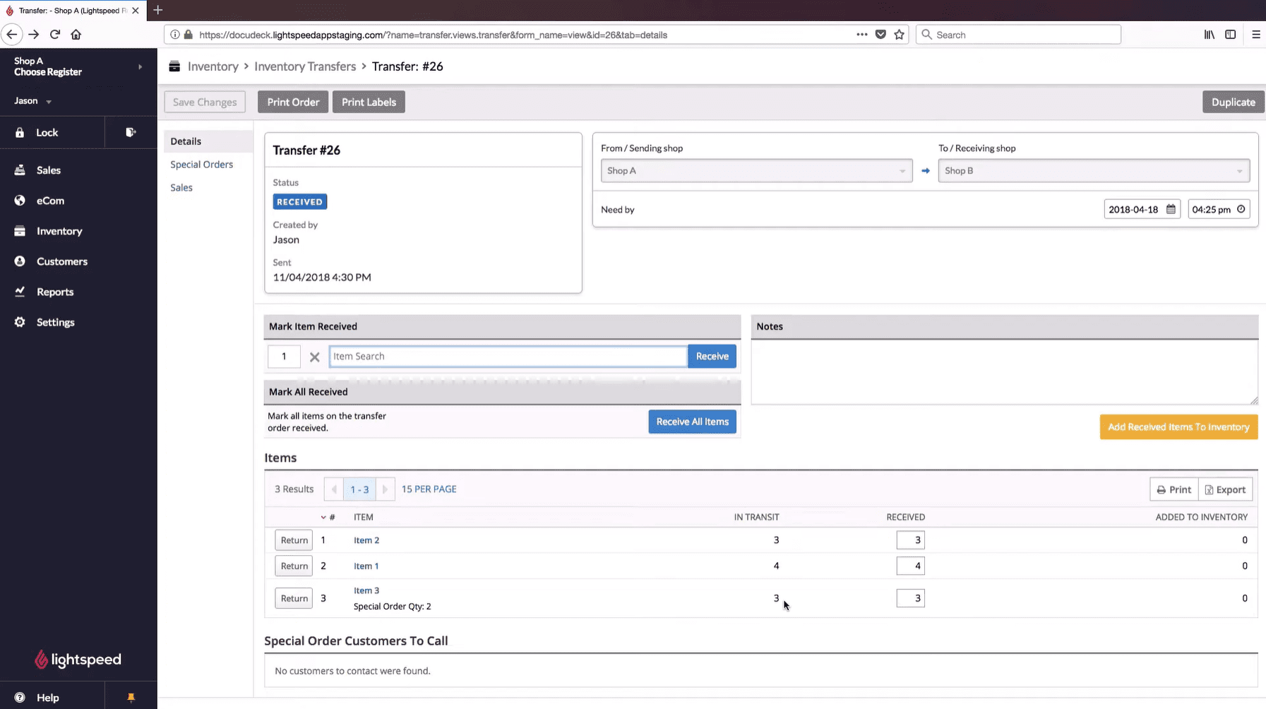 Lightspeed Retail inventory management