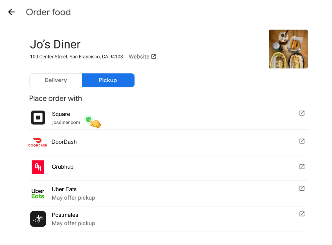 Square For Restaurant order with Google integration