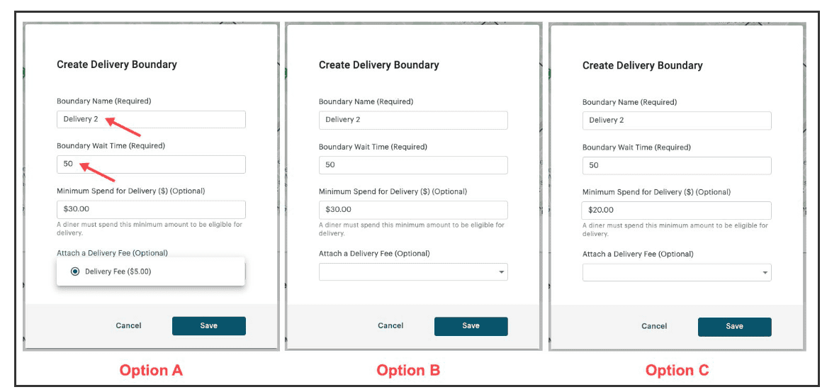 TouchBistro POS system delivery parameters