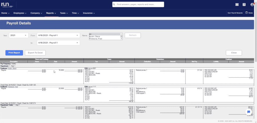 Run Powered by ADP Payroll Report